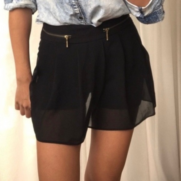 Zara Black Sheer Skirt with Gold Zippers - Picture 1 of 9